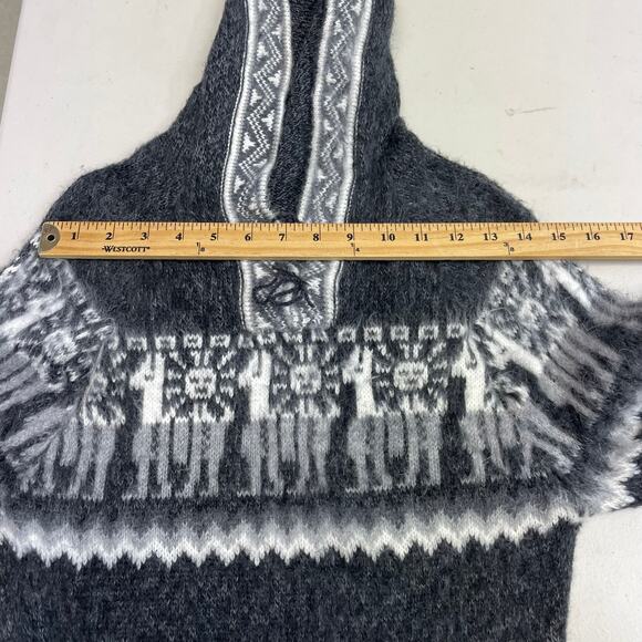 Unbranded gray tunic soft tunic sweater dress knit alpaca print hoodie - Picture 10 of 13